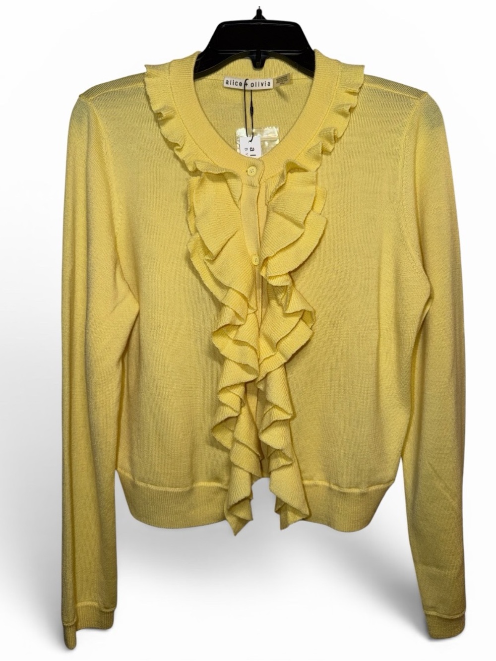 Alice + Olivia Dollie Ruffled Cashmere Cardigan in Yellow NWT - Picture 8 of 11